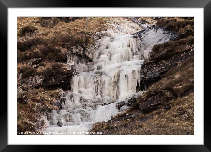 Frozen waterfall at Brecon Beacons, South Wales Framed Mounted Print by Andrew Bartlett