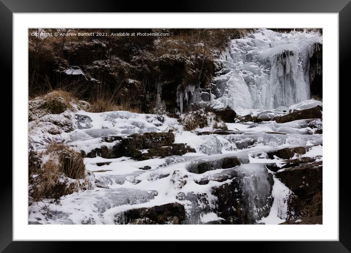 Frozen waterfall at the Brecon Beacons, South Wales, UK. Framed Mounted Print by Andrew Bartlett