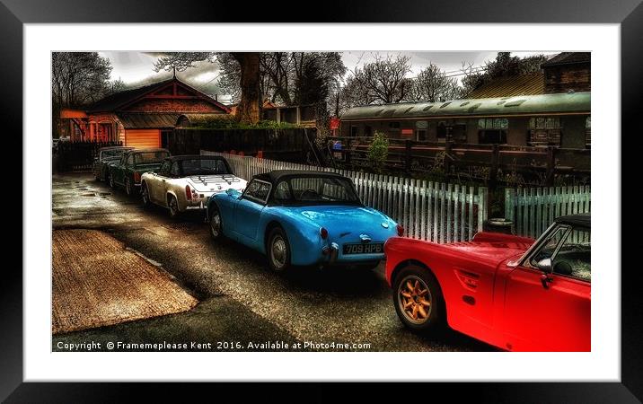 Tenterden Train Station with classic cars  Framed Mounted Print by Framemeplease UK