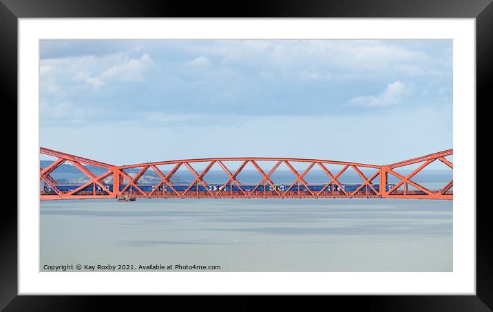 ScotRail train crossing Forth Rail Bridge, Scotland Framed Mounted Print by Kay Roxby