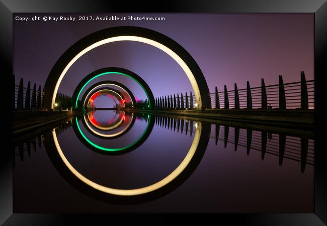 Falkirk Wheel top canal arches at night Framed Print by Kay Roxby
