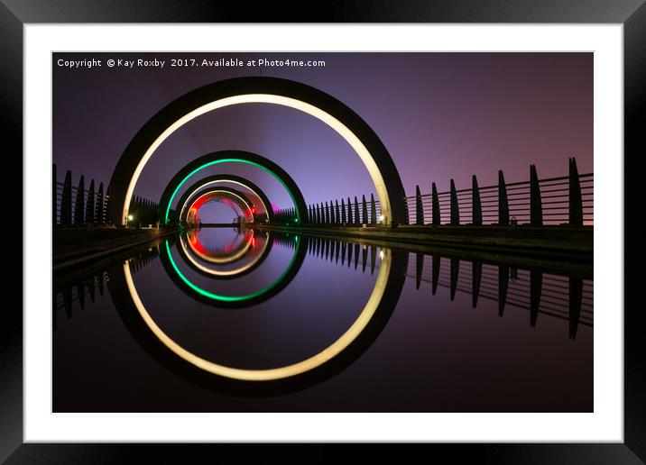 Falkirk Wheel top canal arches at night Framed Mounted Print by Kay Roxby