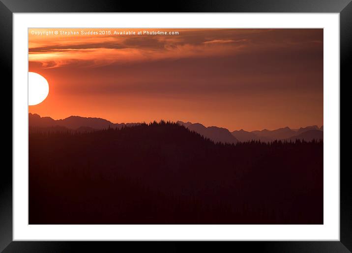 Setting Sun Over Coast Mountain Range Framed Mounted Print by Stephen Suddes