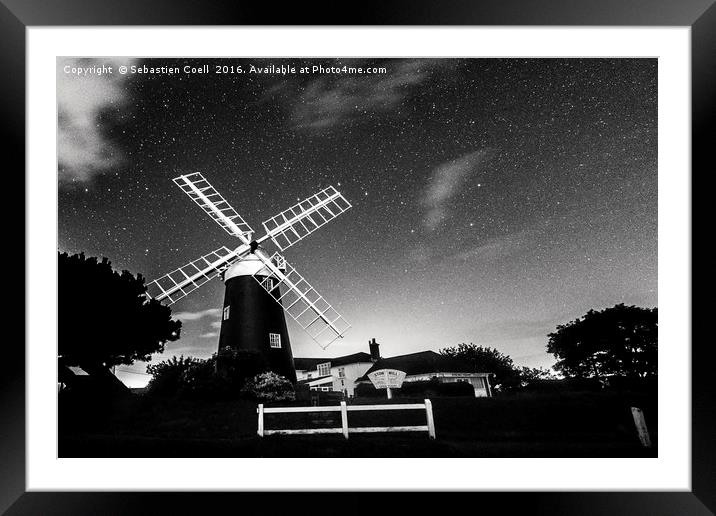 Mundesley mill at night Framed Mounted Print by Sebastien Coell