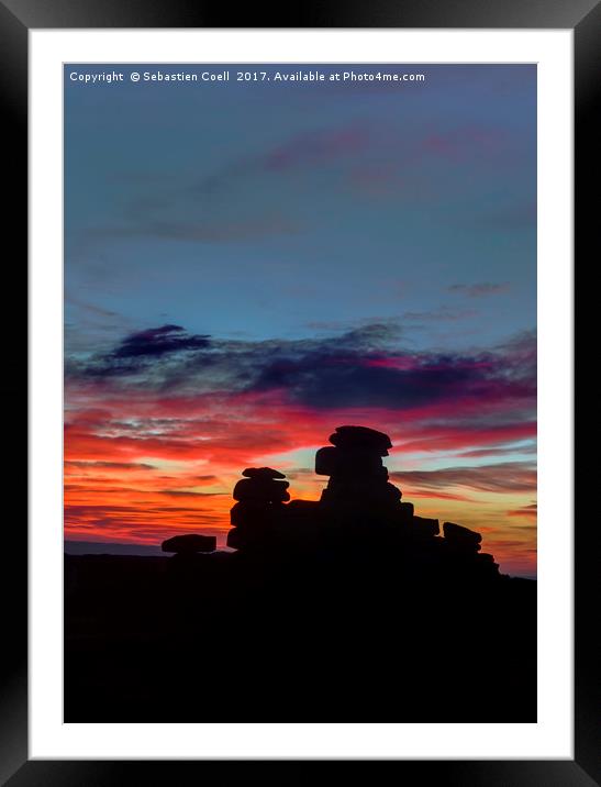 The redsky dances above great staple tor on Dartmo Framed Mounted Print by Sebastien Coell