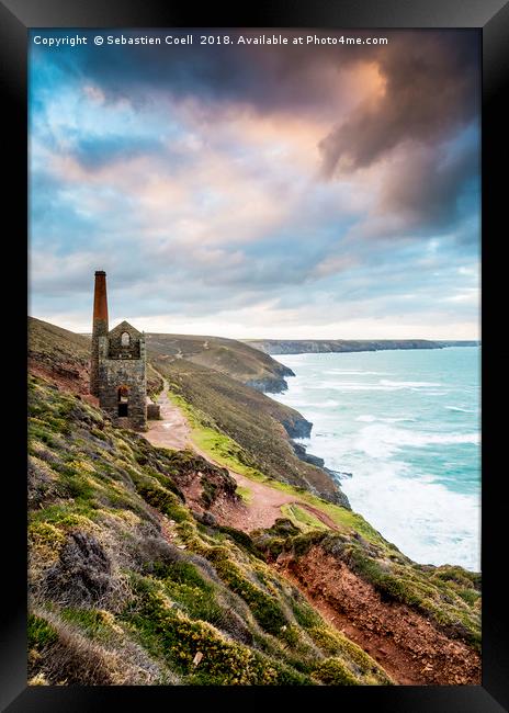 Towanroath mineshaft on the Cornish coastline Framed Print by Sebastien Coell