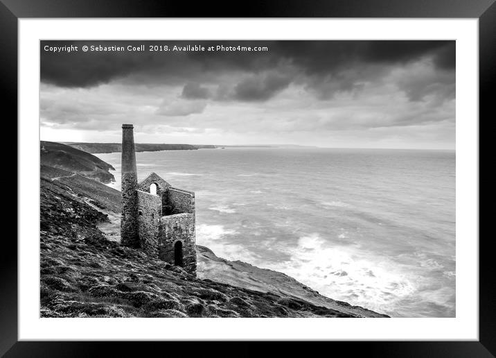 Towanroath mineshaft in black and white Framed Mounted Print by Sebastien Coell