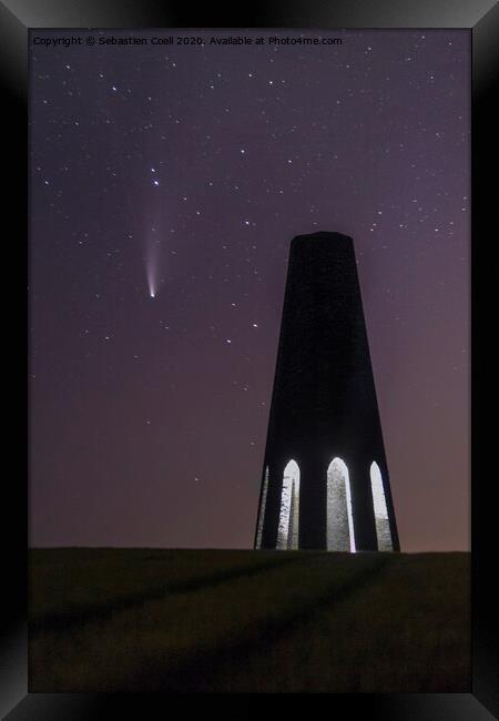 Daymark with comet Neowise above Framed Print by Sebastien Coell