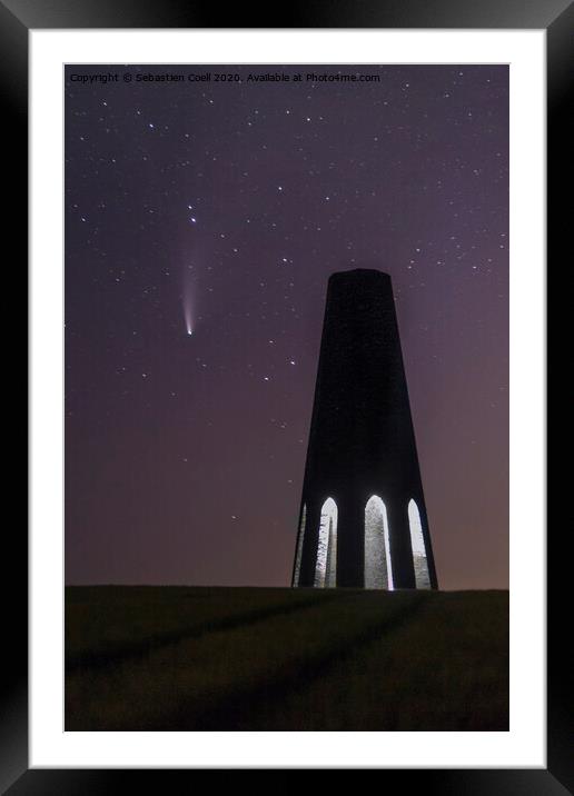 Daymark with comet Neowise above Framed Mounted Print by Sebastien Coell
