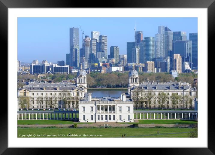 Majestic view of Greenwich and Canary Wharf Framed Mounted Print by Paul Chambers