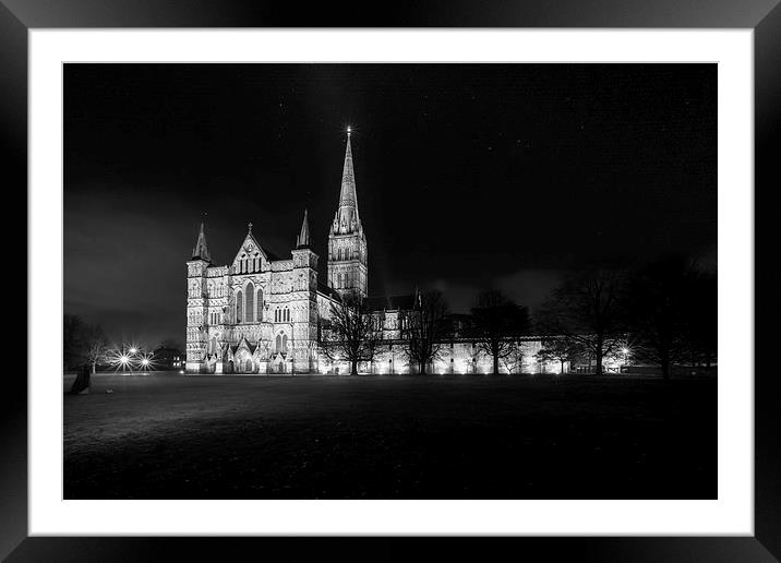 Salisbury Cathedral Floodlit Framed Mounted Print by Paul Chambers