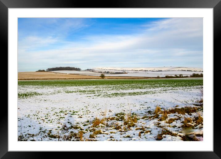 Winter Scenes in Wiltshire a snow covered field at Framed Mounted Print by Paul Chambers