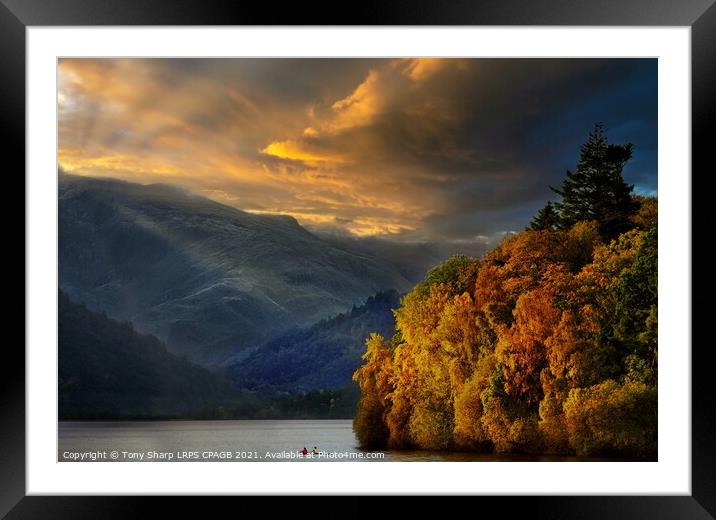 AUTUMN SCULLING - DERWENT WATER AT SUNSET Framed Mounted Print by Tony Sharp LRPS CPAGB