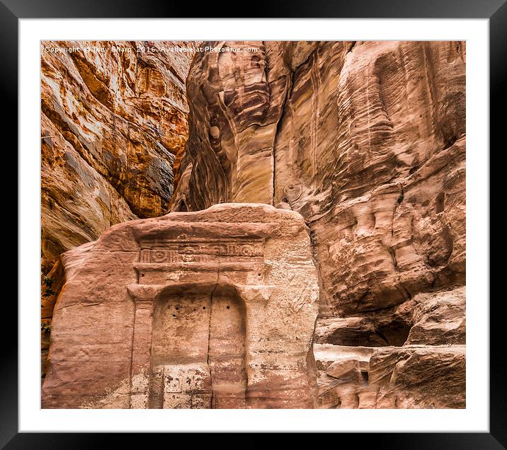 Relief Sculpture among the Rocks -  Petra Framed Mounted Print by Tony Sharp LRPS CPAGB