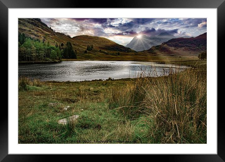 THE LANGDALE PIKES VIEWED OVER BLEA TARN Framed Mounted Print by Tony Sharp LRPS CPAGB