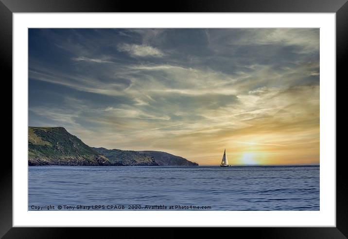 LONE YACHT OFF HEADLAND -CORNWALL Framed Mounted Print by Tony Sharp LRPS CPAGB
