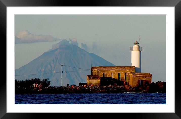 Lighthouse and vulcano. Framed Mounted Print by Pietro Magnabosco