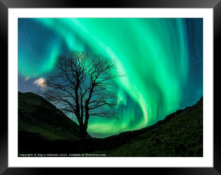 Sycamore Gap and Aurora Framed Mounted Print by Reg K Atkinson