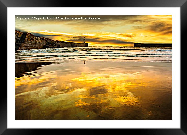 Sunrise at Seaham Pier and The Slope. Framed Mounted Print by Reg K Atkinson