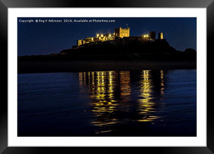 Night Reflections Of Bamburgh Castle Framed Mounted Print by Reg K Atkinson
