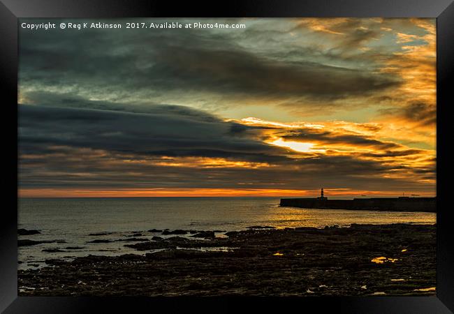 Sunrise At Seaham Pier Framed Print by Reg K Atkinson
