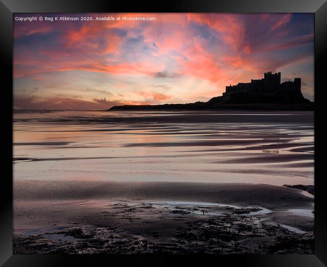 Fiery Bamburgh Sunrise Framed Print by Reg K Atkinson