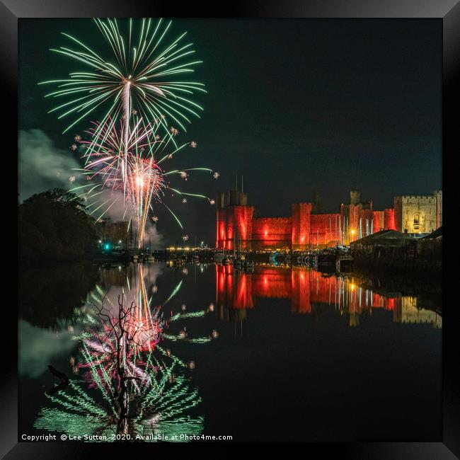 Caernarfon castle fireworks Framed Print by Lee Sutton