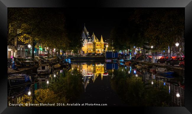 Amsterdam at night canal Framed Print by Steven Blanchard