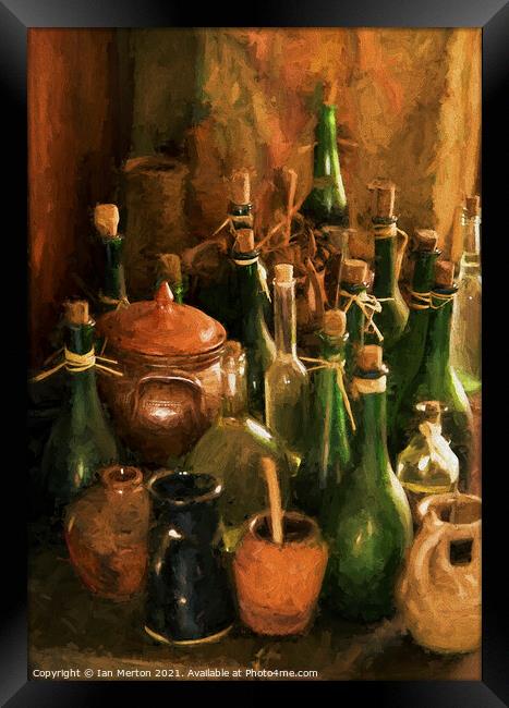 Old Bottles and Jugs Framed Print by Ian Merton