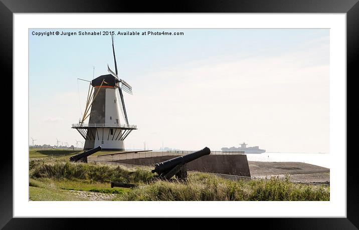   Windmill and canons in Holland Framed Mounted Print by Jurgen Schnabel