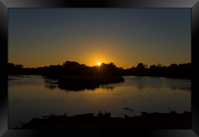  Sun Setting over Lackford Lake Framed Print by Nick Rowland