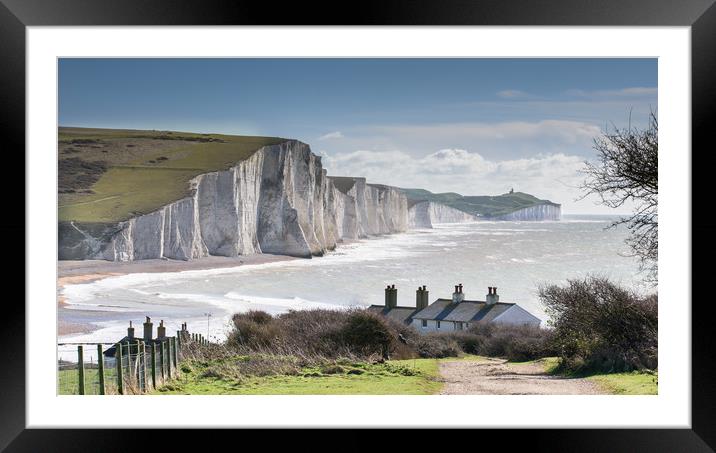 Seven Sisters and Coastguard Cottages at Cuckmere  Framed Mounted Print by Nick Rowland