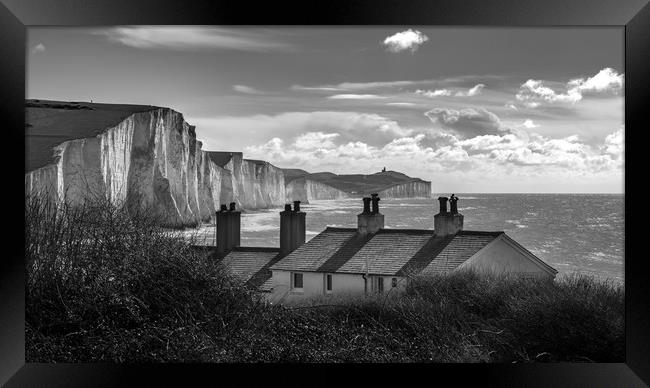 Coastguard Cottages and the Seven Sisters at Cuckm Framed Print by Nick Rowland
