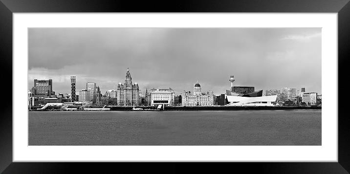  Liverpool Waterfront Panorama Black and White Framed Mounted Print by John Hickey-Fry