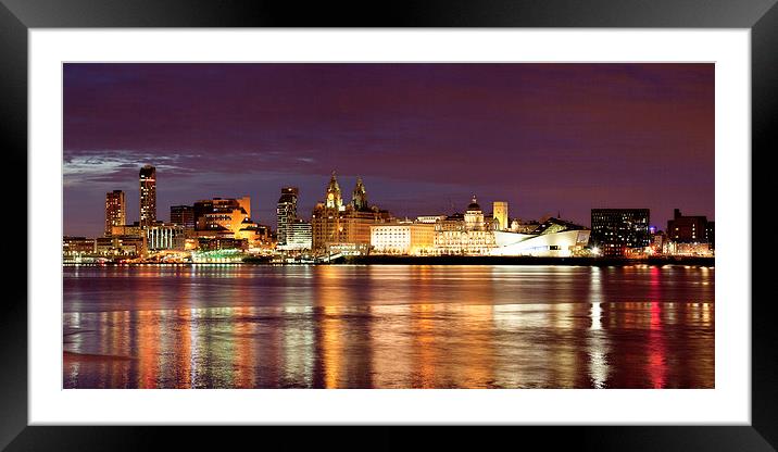 Liverpool Skyline Reflections from Woodside Panora Framed Mounted Print by John Hickey-Fry
