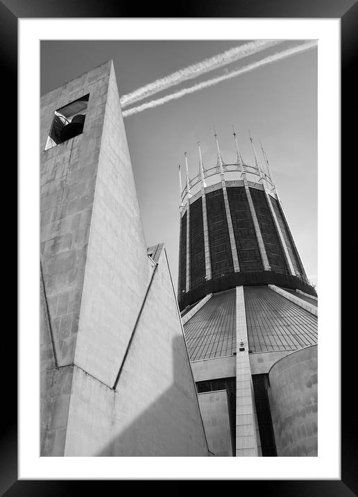 LIVERPOOL CATHOLIC CATHEDRAL BLACK AND WHITE Framed Mounted Print by John Hickey-Fry