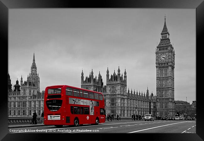 Big Ben and Red London Bus Framed Print by Alice Gosling