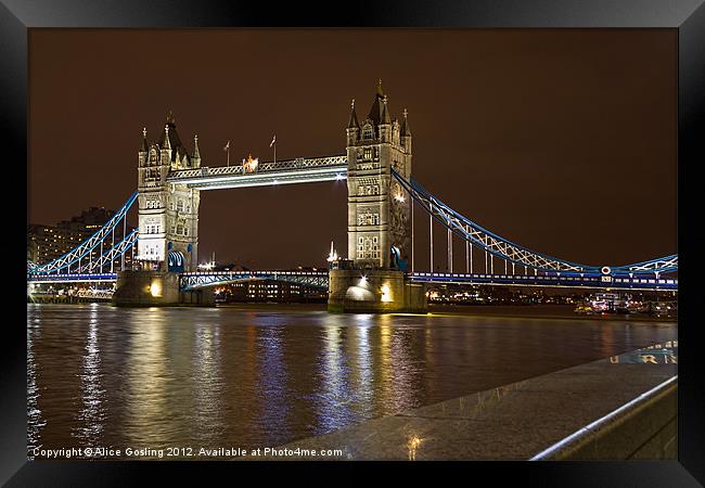 Tower Bridge at Night Framed Print by Alice Gosling