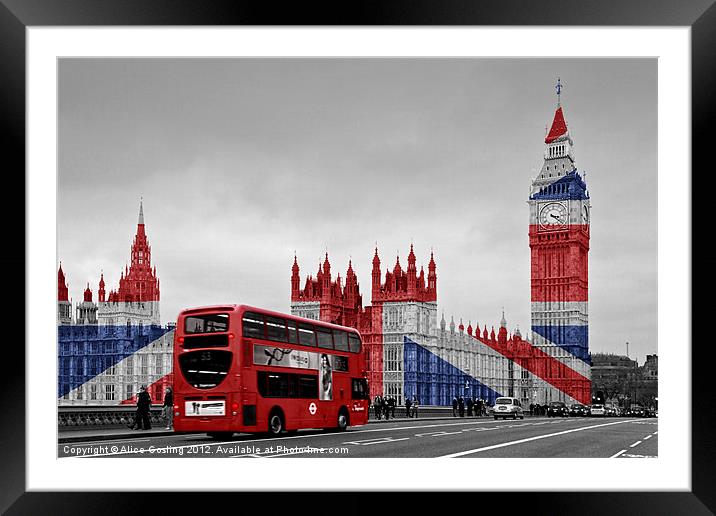 Union Jack and Red London Bus Framed Mounted Print by Alice Gosling