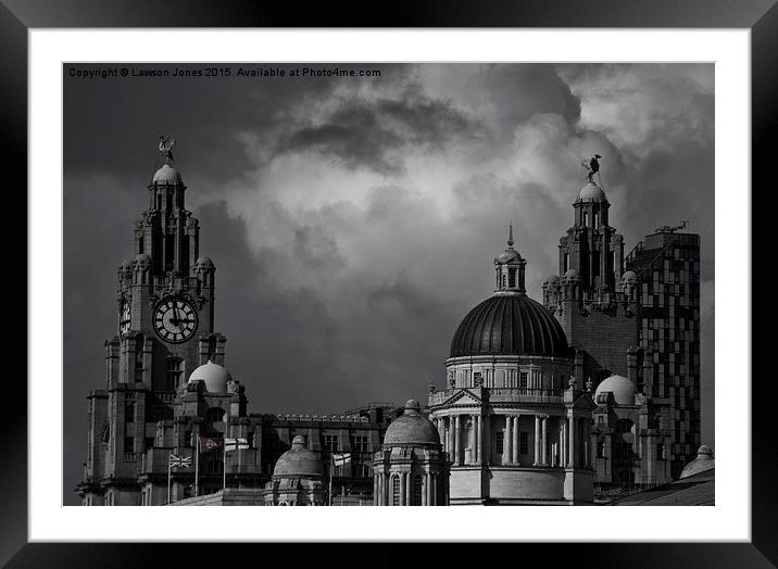  The Three Graces B&W, Liverpool Framed Mounted Print by Lawson Jones