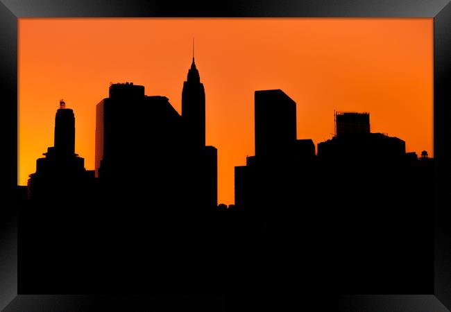  Lower Manhattan Sunset Silhouette Framed Print by Johannes Valkama