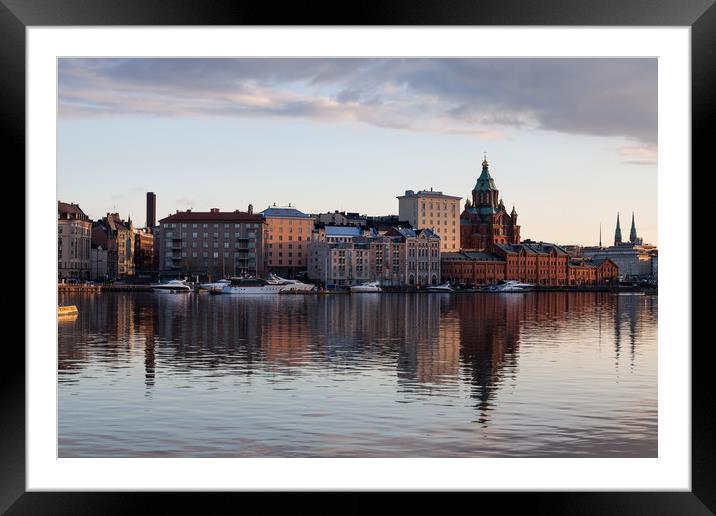 Helsinki Skyline Framed Mounted Print by Johannes Valkama