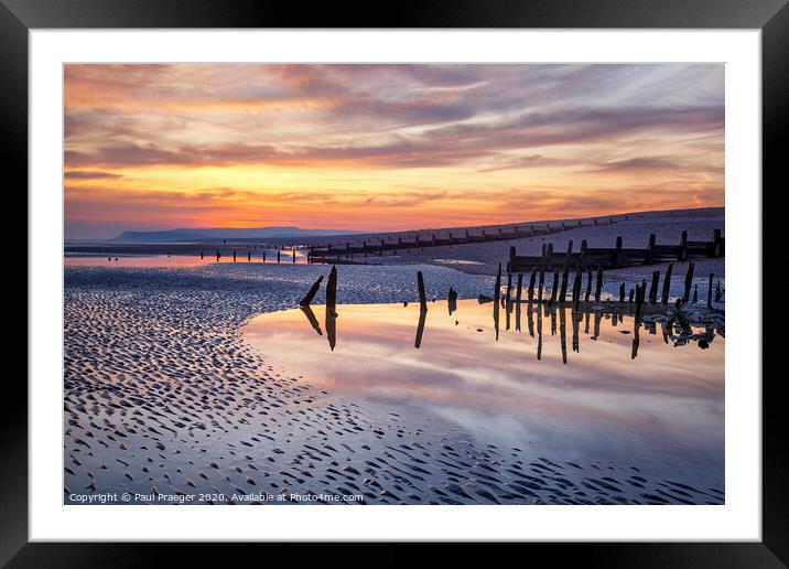 Sunset reflections at low tide Framed Mounted Print by Paul Praeger