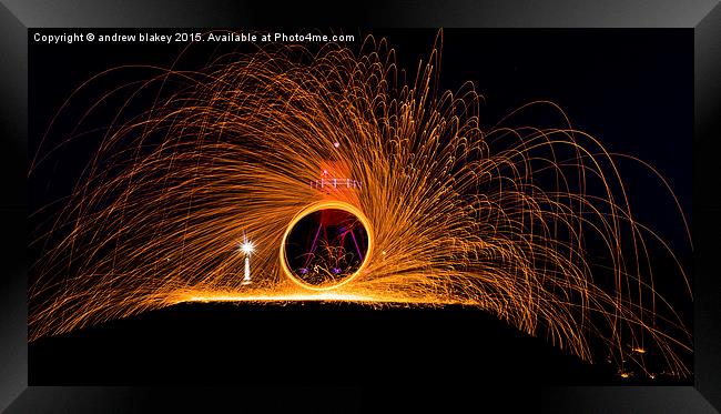 Wire Wool Spinning At Heard Groyne, South Shields Framed Print by andrew blakey