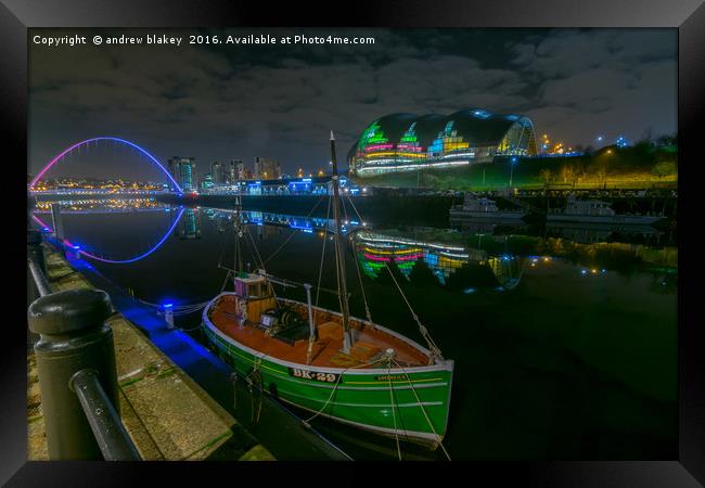 Glowing Reflections on Newcastle Quayside Framed Print by andrew blakey