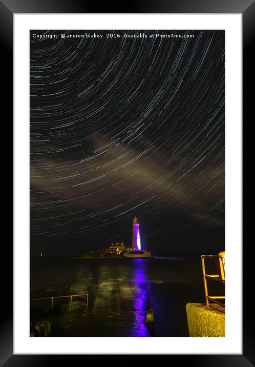 St Marys Lighthouse Star Trail Framed Mounted Print by andrew blakey