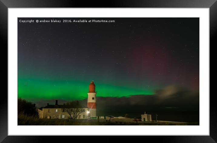 Aurora Borealis Over Souter Lighthouse Framed Mounted Print by andrew blakey