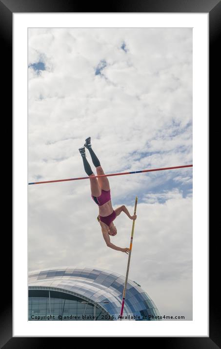 Great north city games - womans pole vault Framed Mounted Print by andrew blakey