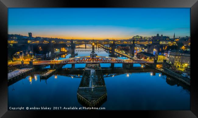 A Breathtaking Twilight View of Tyne Bridges Framed Print by andrew blakey