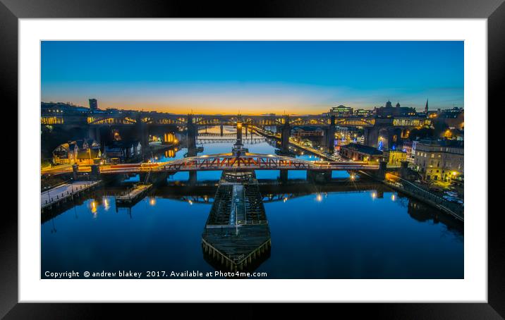 A Breathtaking Twilight View of Tyne Bridges Framed Mounted Print by andrew blakey